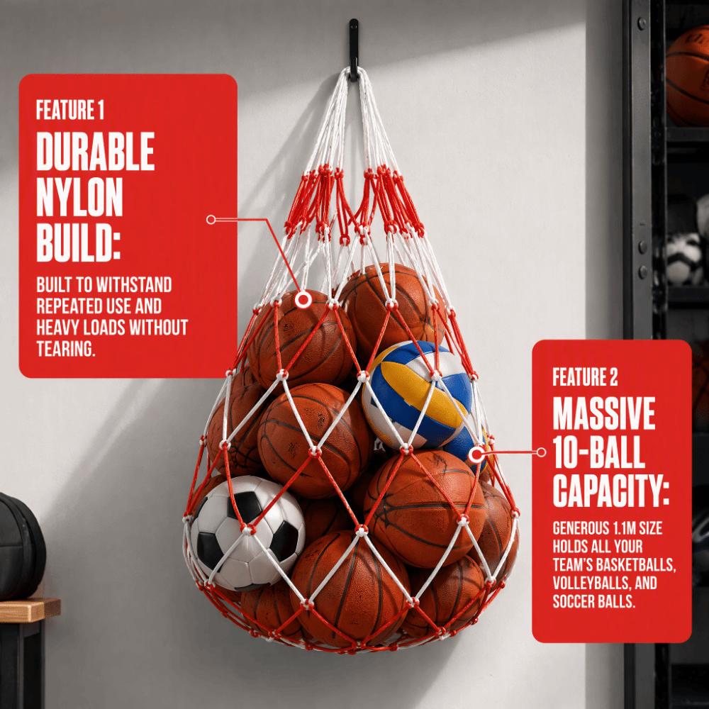 2pcs Mesh Weave Structure Ball Storage Net Nylon Material Basketball Carry Net Team Sports Training
