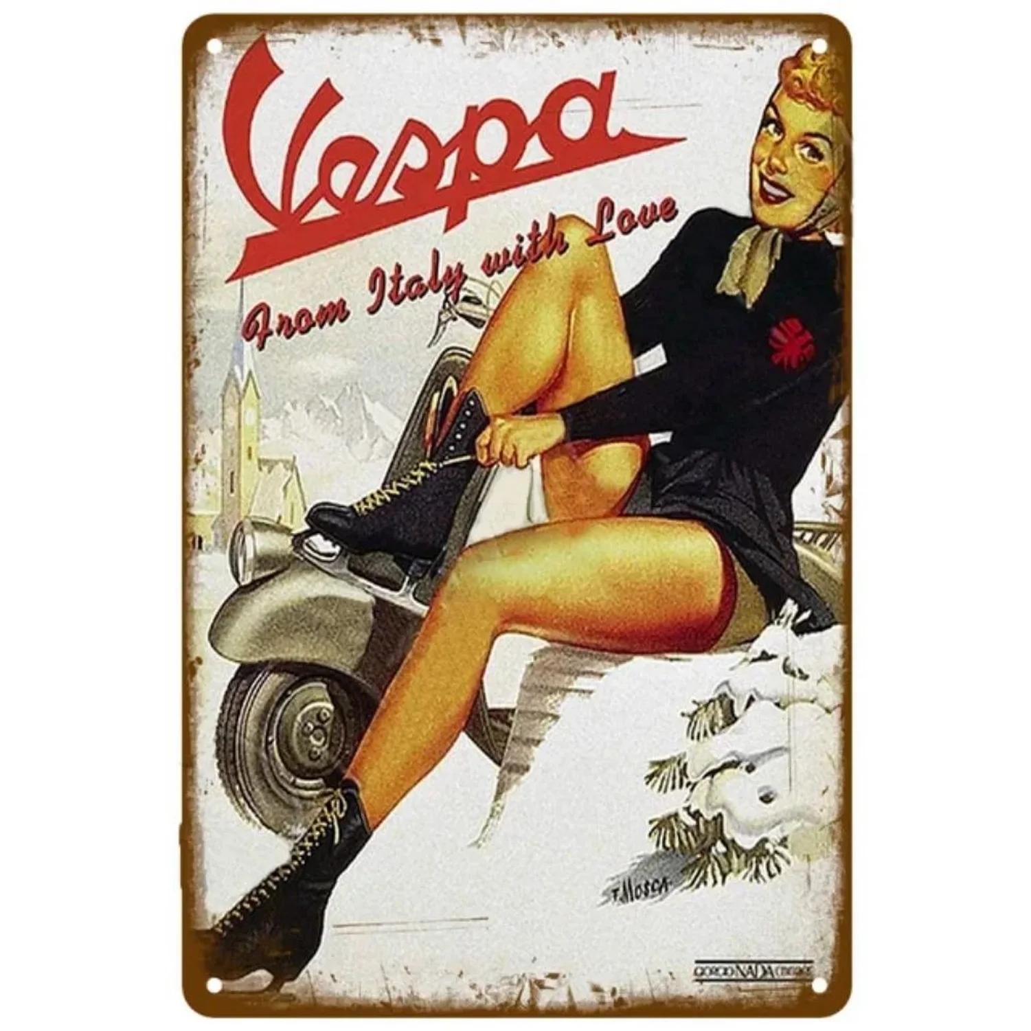 

Металеві таблички Vespa Мотоцикли Настінна Декоративна Табличка Вінтажний Художній Постер Залізна Картина для Чоловічої Кімнати Домашнього Кафе Садового Клубу Бару 20x30cm