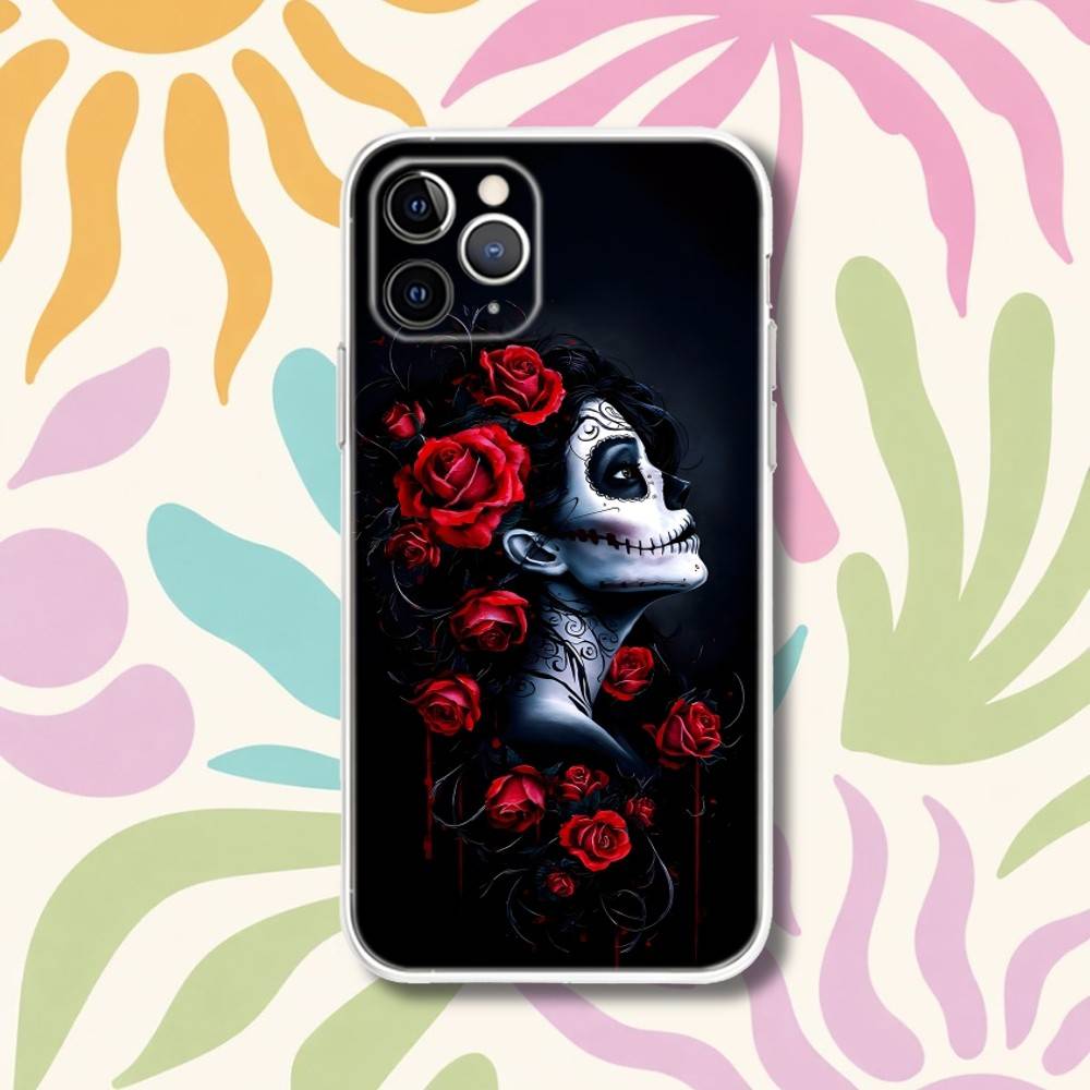 

Mexican Catrina Skull Girls Transparent Phone Case For iPhone 17,13,15,12,11,14,16 Pro Max Mini 7,8 Plus SE4,17E Air Fundas iPhone13PRO
