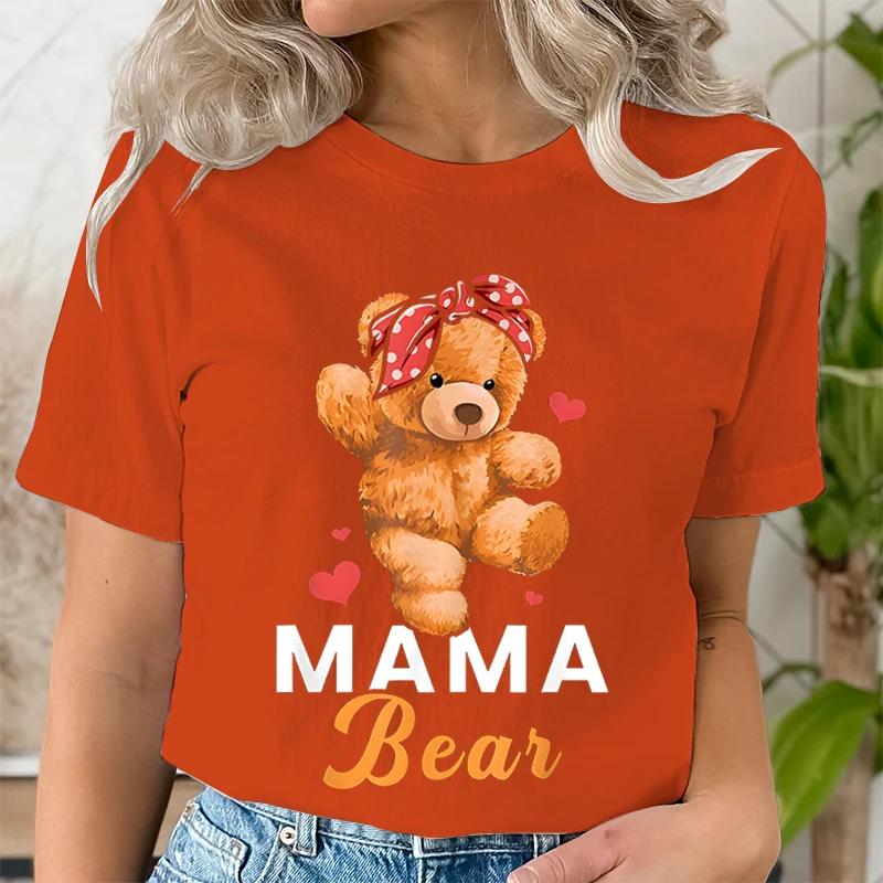 Teddy Mama Bear Graphic T Shirts Women Cartoon Bear Lover Graphic Tee Cute Teddy Mom Printed Women Tshirt Cartoon Classic Tops