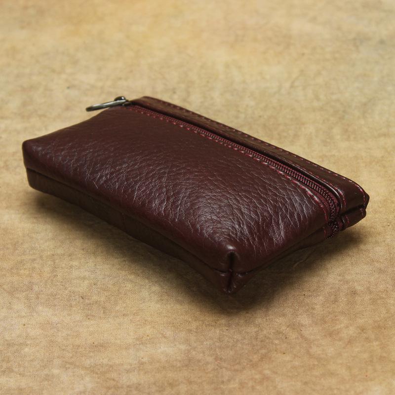 Genuine Leather Double Zipper Coin and Card Holder