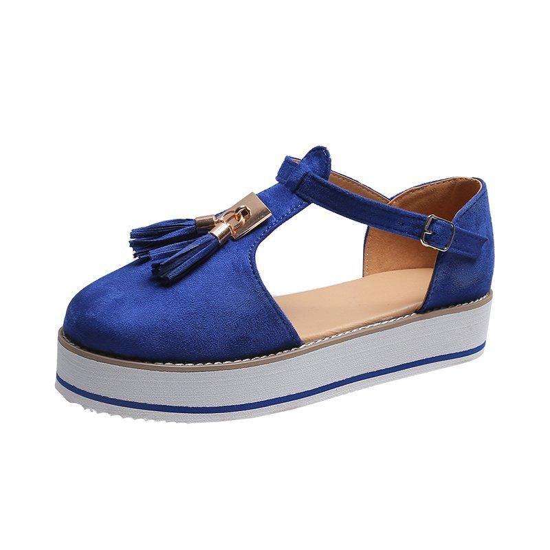 Popular Summer Fashion Plus Size Flat Shoes Hollow Tassel Roman Sponge Shoes Thick Soled European and American Sandals