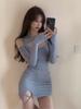 European & American Off-the-Shoulder Slimming Hollow-Out Dress