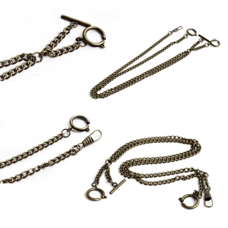 Men Double Albert Chain Pocket Watch Curb Link Classic Antique T-Bar Watch Chain for Pocket Watch Keys Pendants