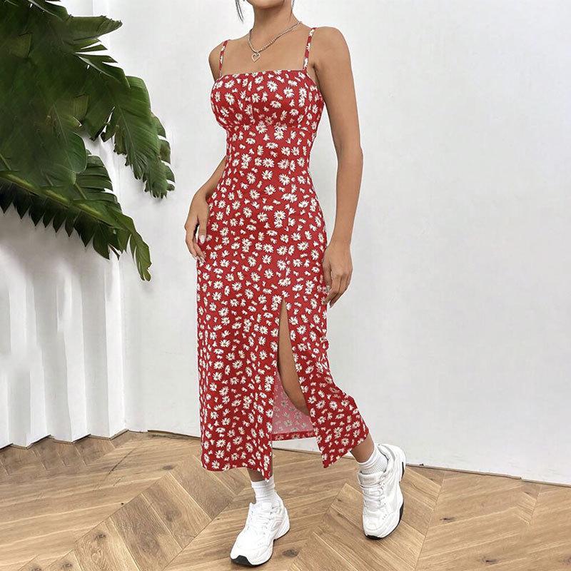 2025 Floral Midi Wrap Dress with Suspenders for Women