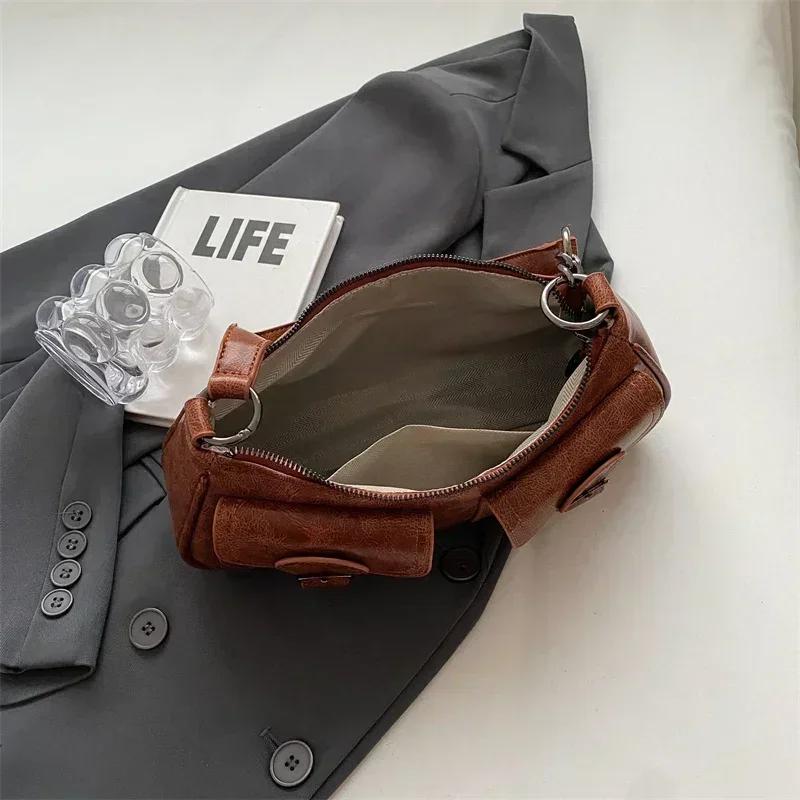 Leftside Fashion Double Pockets Design PU Leather Shoulder Bag for Women Tend Female Crossbody Bag Underarm Handbags