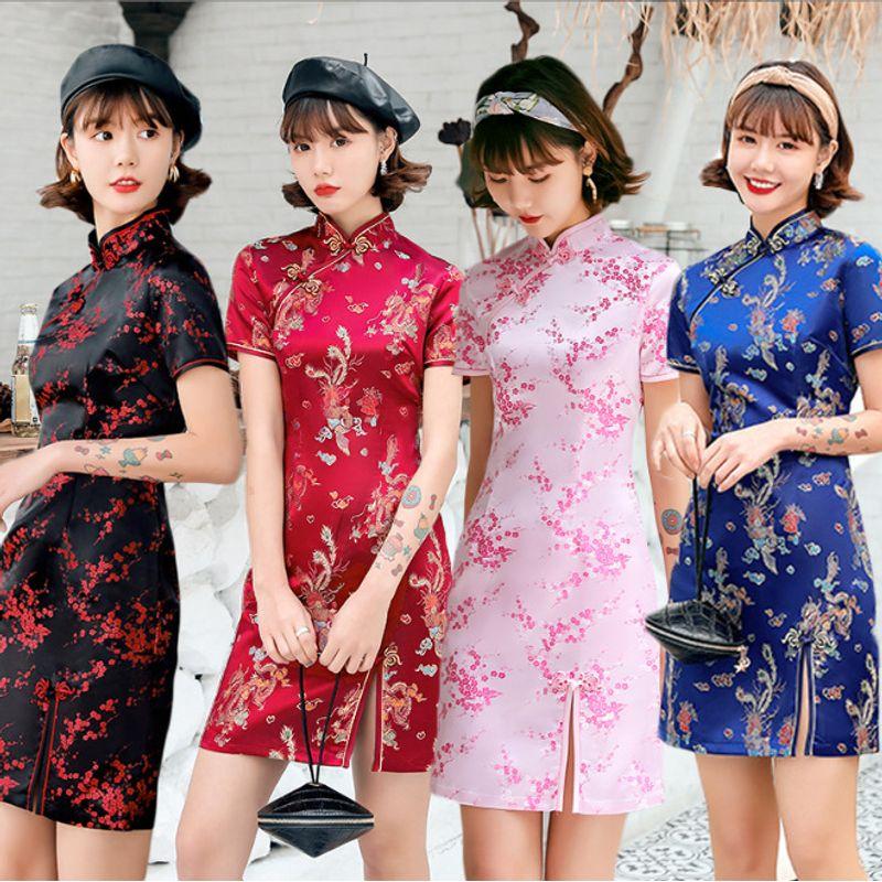 Chinese Cheongsam Fashion Short Skirt Women Dress Qipao