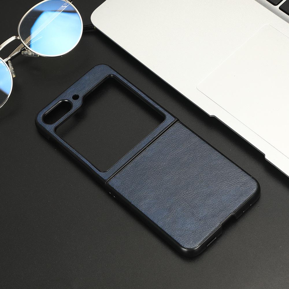 

For Samsung Galaxy Z Flip5 5G Slim Phone Case Litchi Texture PU Leather Coated PC Protective Cover Blue