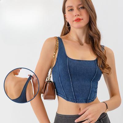 Frühling und Sommer Damen Neue Denim Yoga Sport Elastische Oberbekleidung Schnelltrocknende Fitnessweste