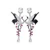 Silver Needle Rhinestone Crane Geometric Drop Earrings for Women