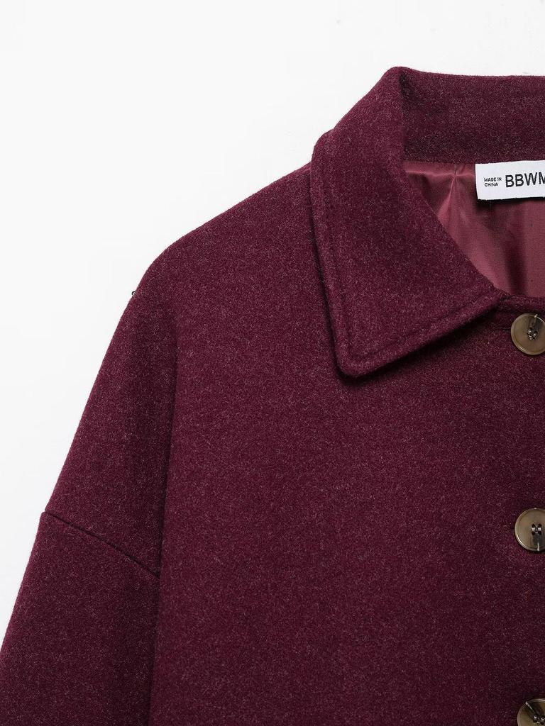 Spring 2025 Women's Casual Wool Blend Long Sleeve Coat - European & American Style