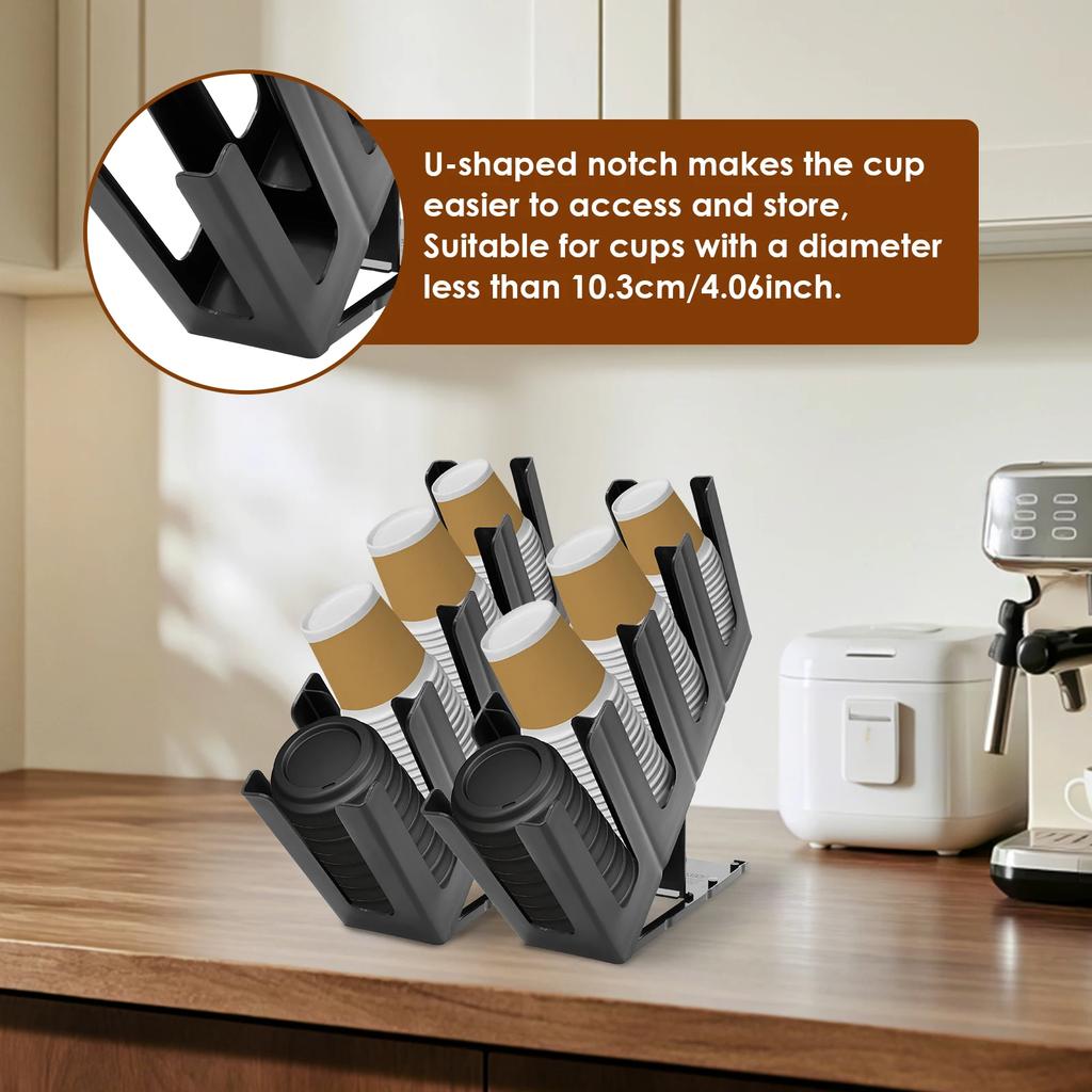 2 Stück Kaffeetassenhalter, höhenverstellbar, Papierbecher- und Deckel-Organizer mit 4 Fächern, große Kapazität für Arbeitsplatte, Zuhause
