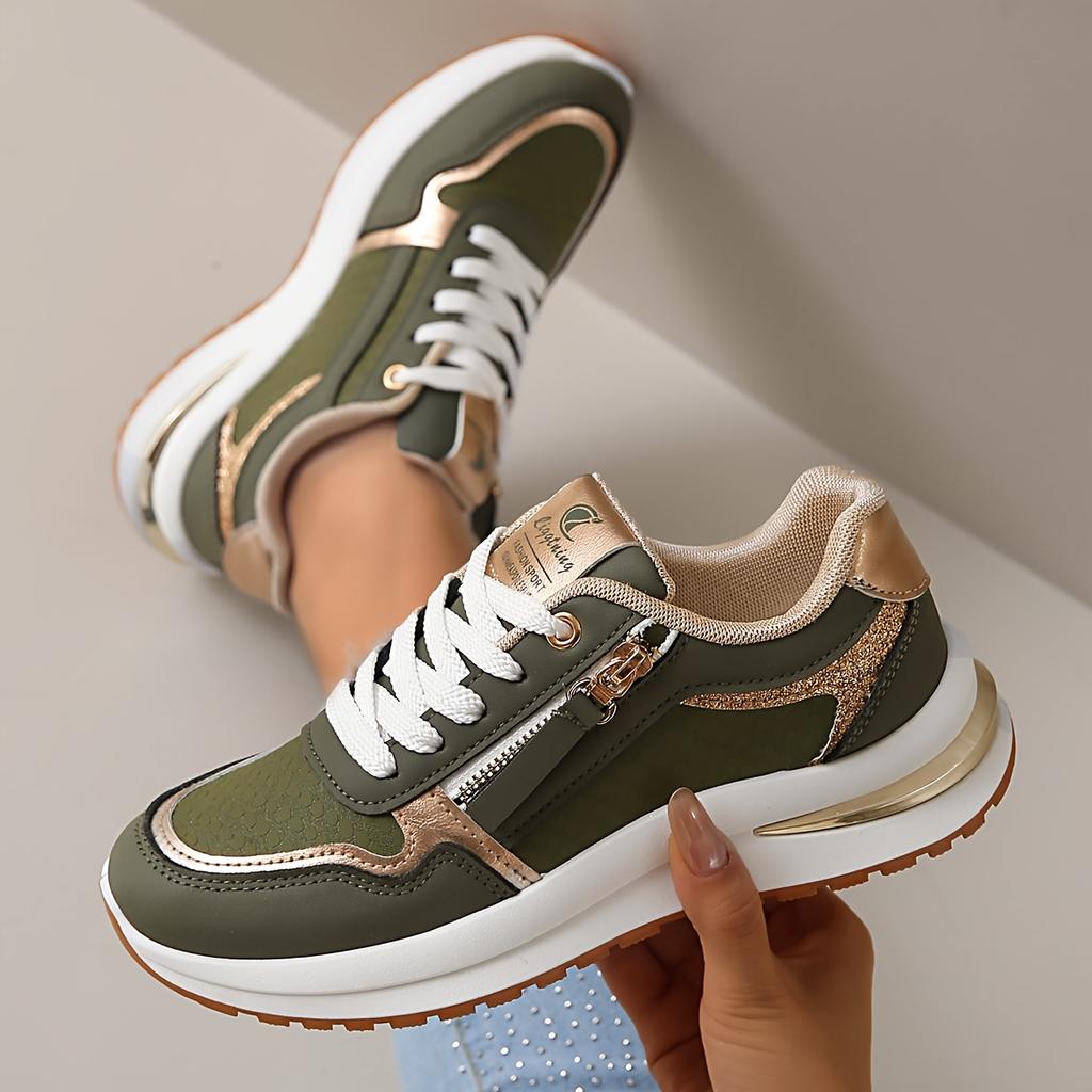 Comode Scarpe da Donna con Suola Spessa, Versatili Scarpe da Donna Basse con Zip Laterale Rialzanti, Scarpe da Donna Casual Sportive da Esterno