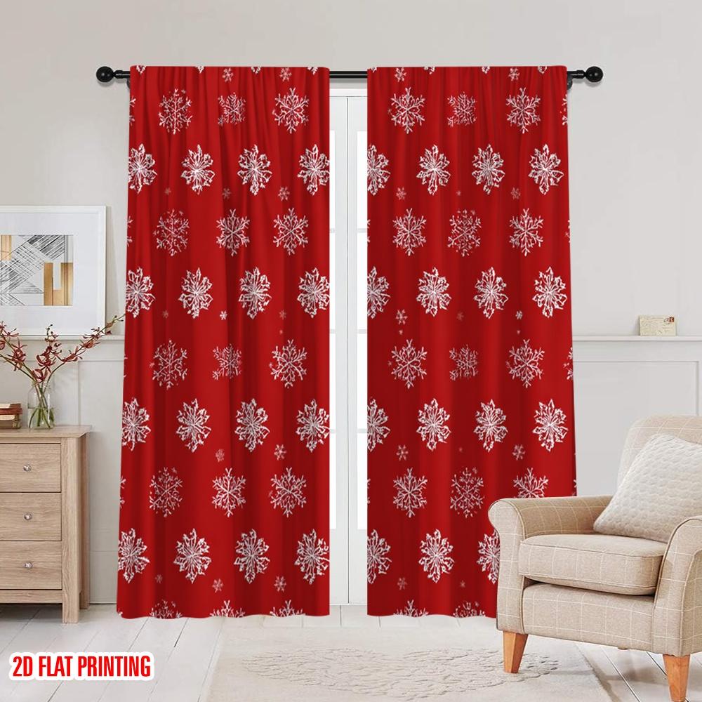 Flat Printing St Patrick Day Window Curtains Red Snowflake Festive Design Polyester Without Electricity Spring Party Set Of 2 Made
