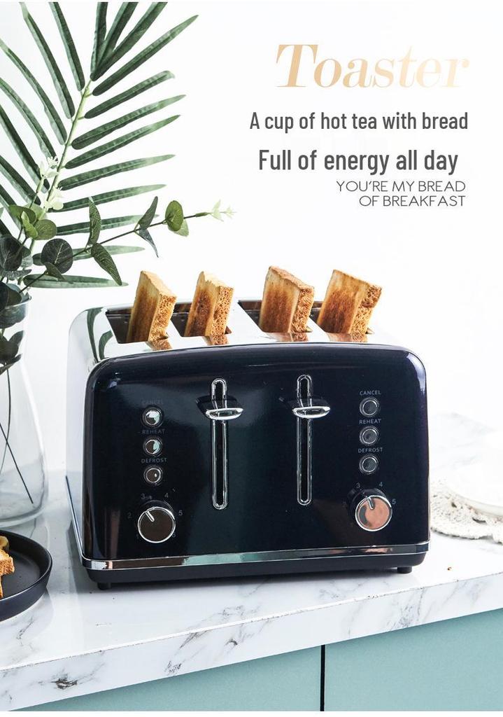 Euro Spec Stainless Steel 4-Slice Toaster Oven with 6 Settings for Home Breakfast.