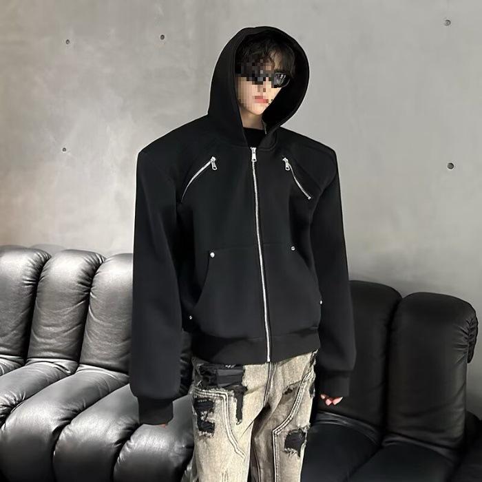 

2025 Men s Hooded Cotton Cardigan - Black Casual Spring/Autumn Sport Hoodie 2XL