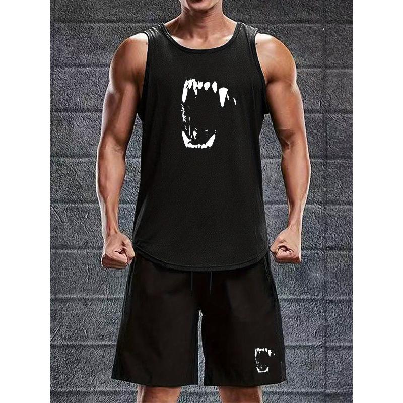 

Sleeveless Tank and Shorts Set Breathable Elastic Waist Relaxed Fit Casual Beach XXL чорний