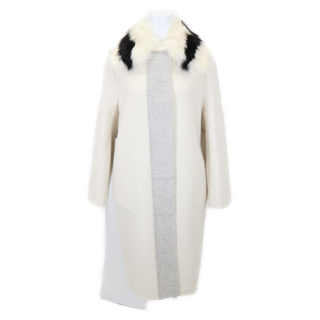 FENDI [Good condition/domestic regular] FFP13314XF0502 100% cashmere with fox fur collar coat 36 IvoryUsed