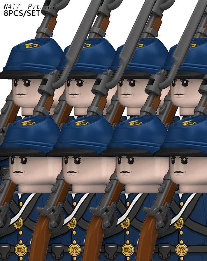 MOC Amerikos pilietinio karo kareivių figūrėlės Statybiniai kaladėlės Vienišos žvaigždės sargybiniai Ginklai Pistoletas kepuraitė Armijos pėstininkai Kaladėlės Žaislai Vaikų dovana