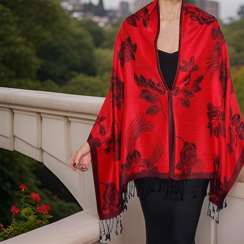 Luxury Brand Autumn And Winter Imitation Cashmere Cashmere Jacquard Fringed Shawl Dual-Purpose Scarf High-End Atmosphere Women