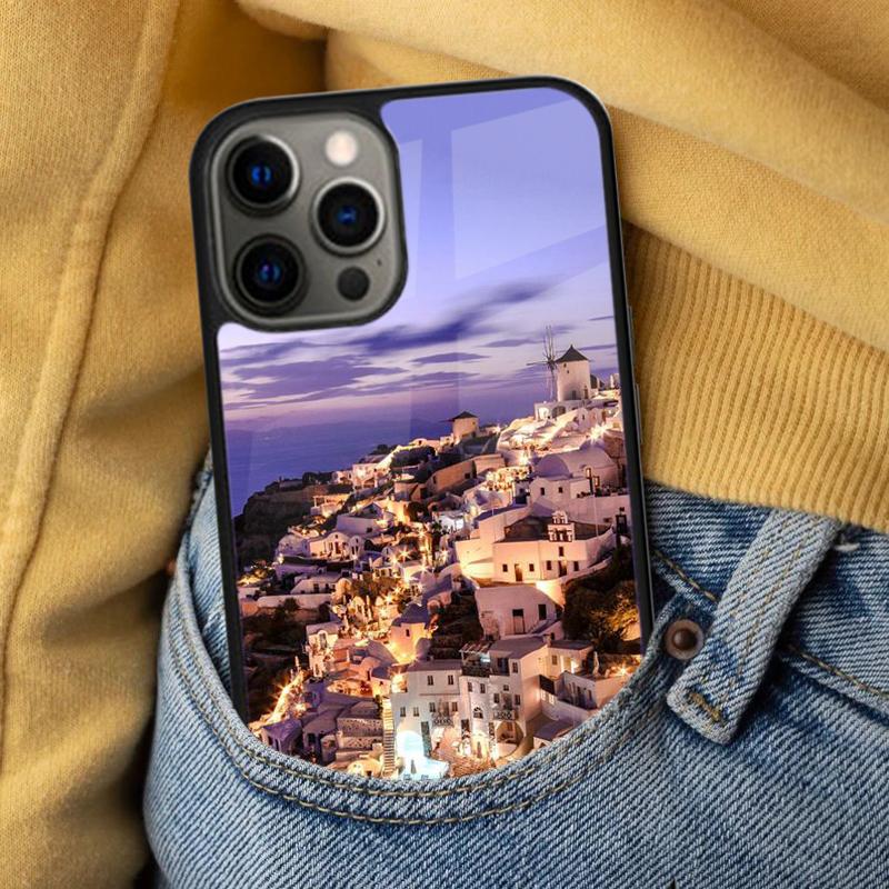 Oia Santorini Greece Soft Phone Case for iPhone 17 Air 16e Pro max 15 Pro 13 14 Plus 11 12 MagSafe Magnetic Coque