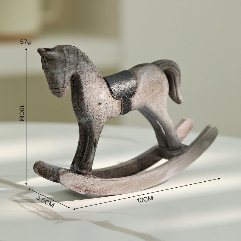 Retro Wooden Rocking Horse Ornament Year Of The Horse Mascot Desk Decor Horse Figurine Hand Carved Horse Balance Art Adornment