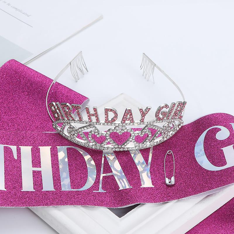 New European and American Crystal Letter Crown Birthday Girl Alloy Fashion Birthday Girl Headband Set 2026