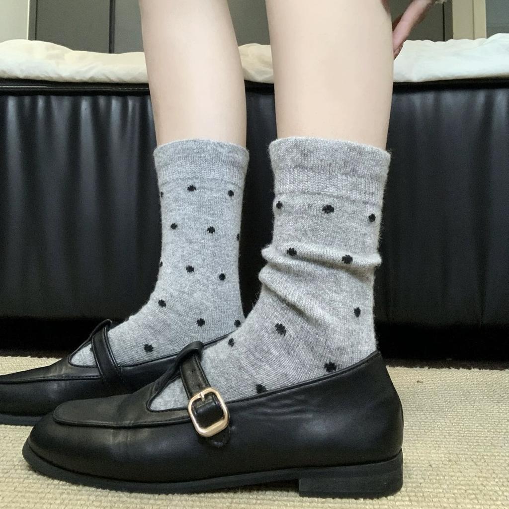 Woolen Socks, Polka Dot Mid-calf Socks, Sweet and Elegant for Women, Pile Socks, Thick and Warm Lace Socks for Autumn and Winter