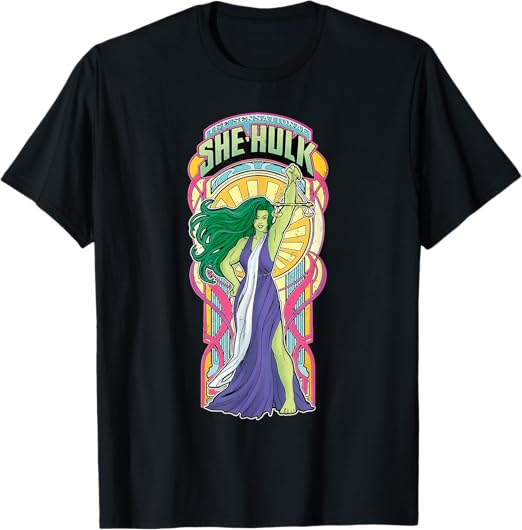 Marvel Sensational She-Hulk Scales of Justice Art Deco Style T-Shirt, black 110