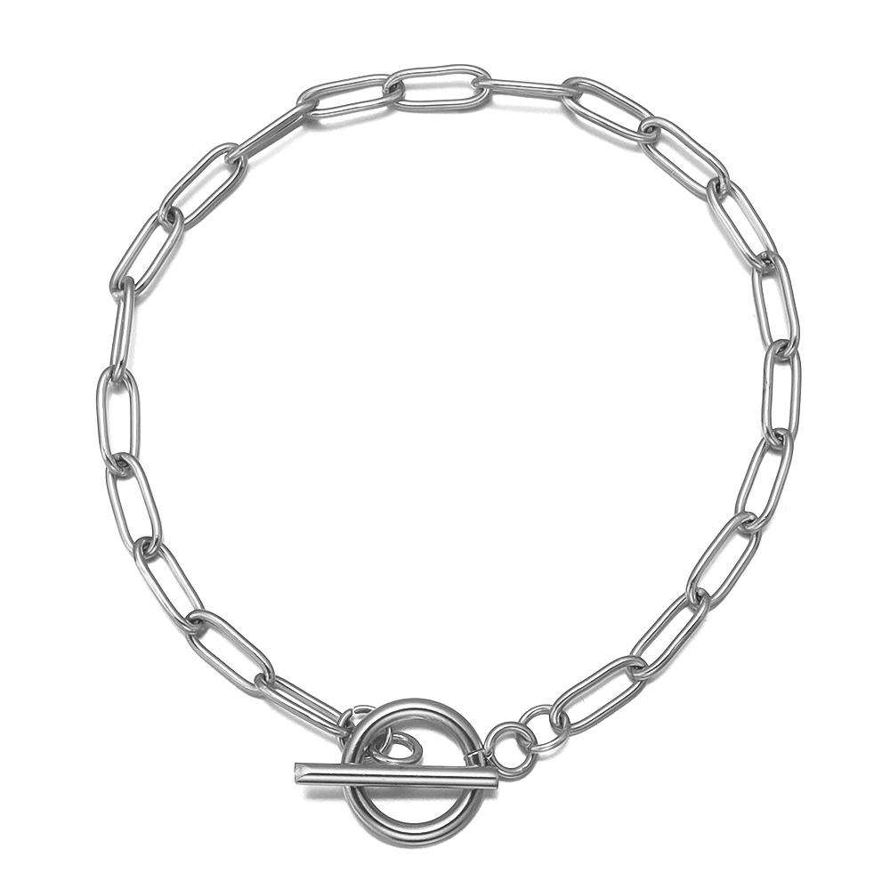 

2Pcs Paperclip OT Buckle Bracelet Gold Steel Color Stainless Steel Chains for Women Men DIY Charm Bracelet Jewelry Accessories