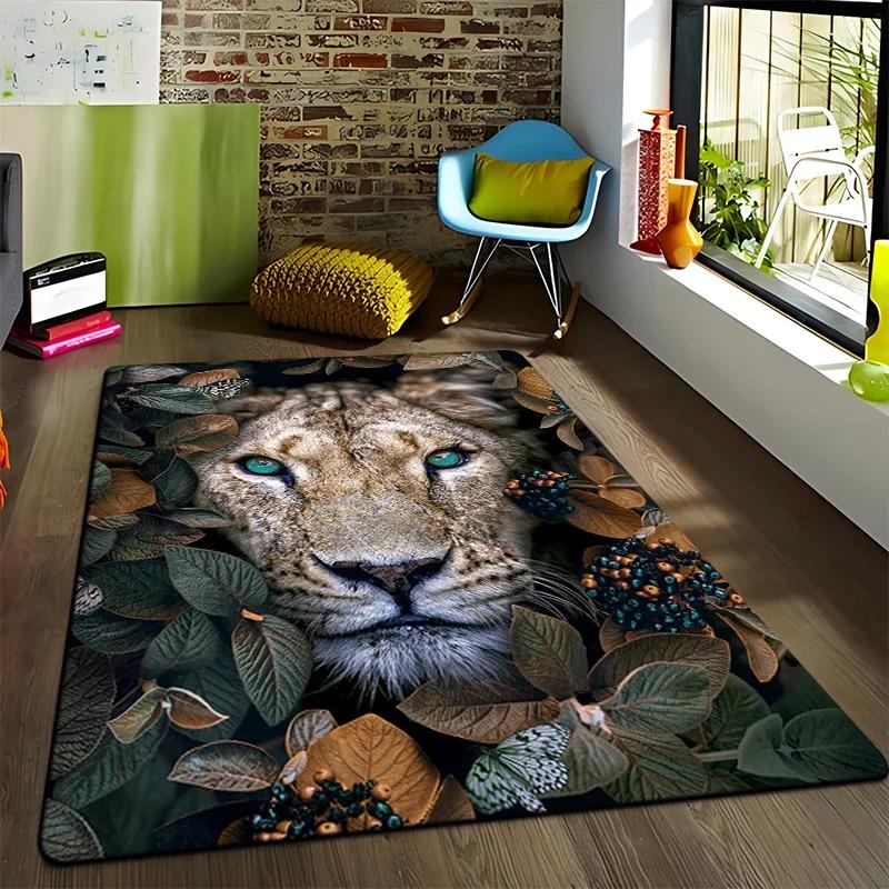 Animal Tiger Flowers Pattern Carpet Living Room Bedroom Yoga Mat Home Decoration Children's Crawling Floor Mats Area Rug Camping