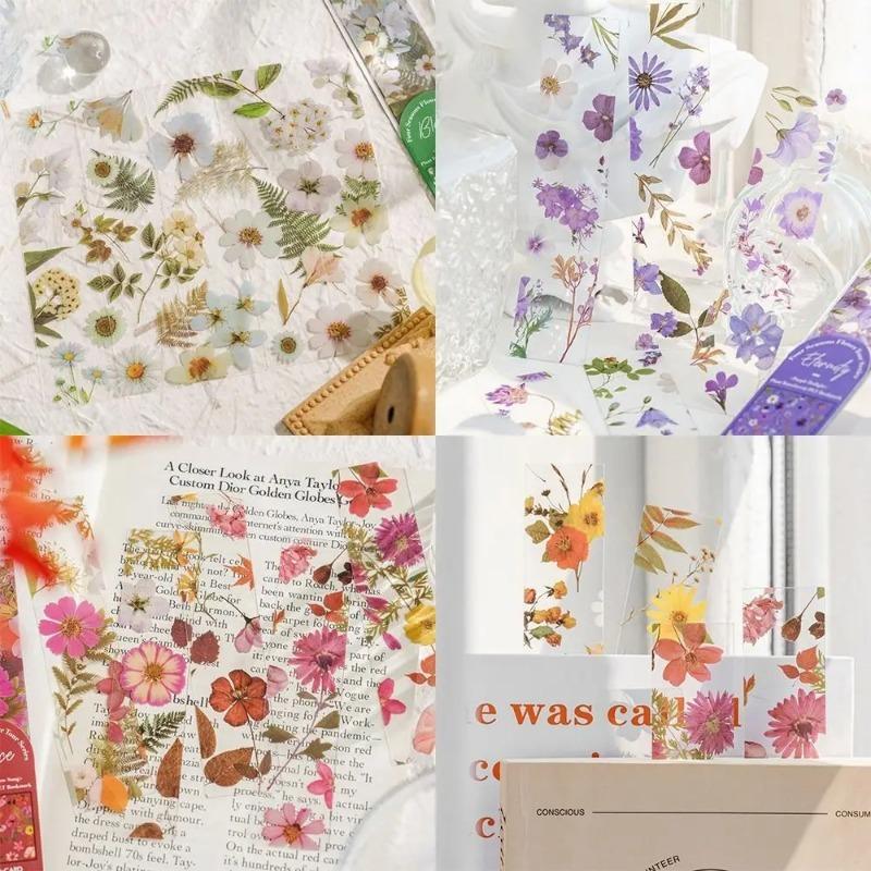5pcs Translucent Four Seasons Flower Travel Series Bookmark PVC Reading Book Mark Natural Plant Bookmark Stationery Supplies