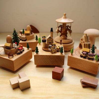 Wooden Carousel Music Box with Little Train - Home Decor & Birthday Gift