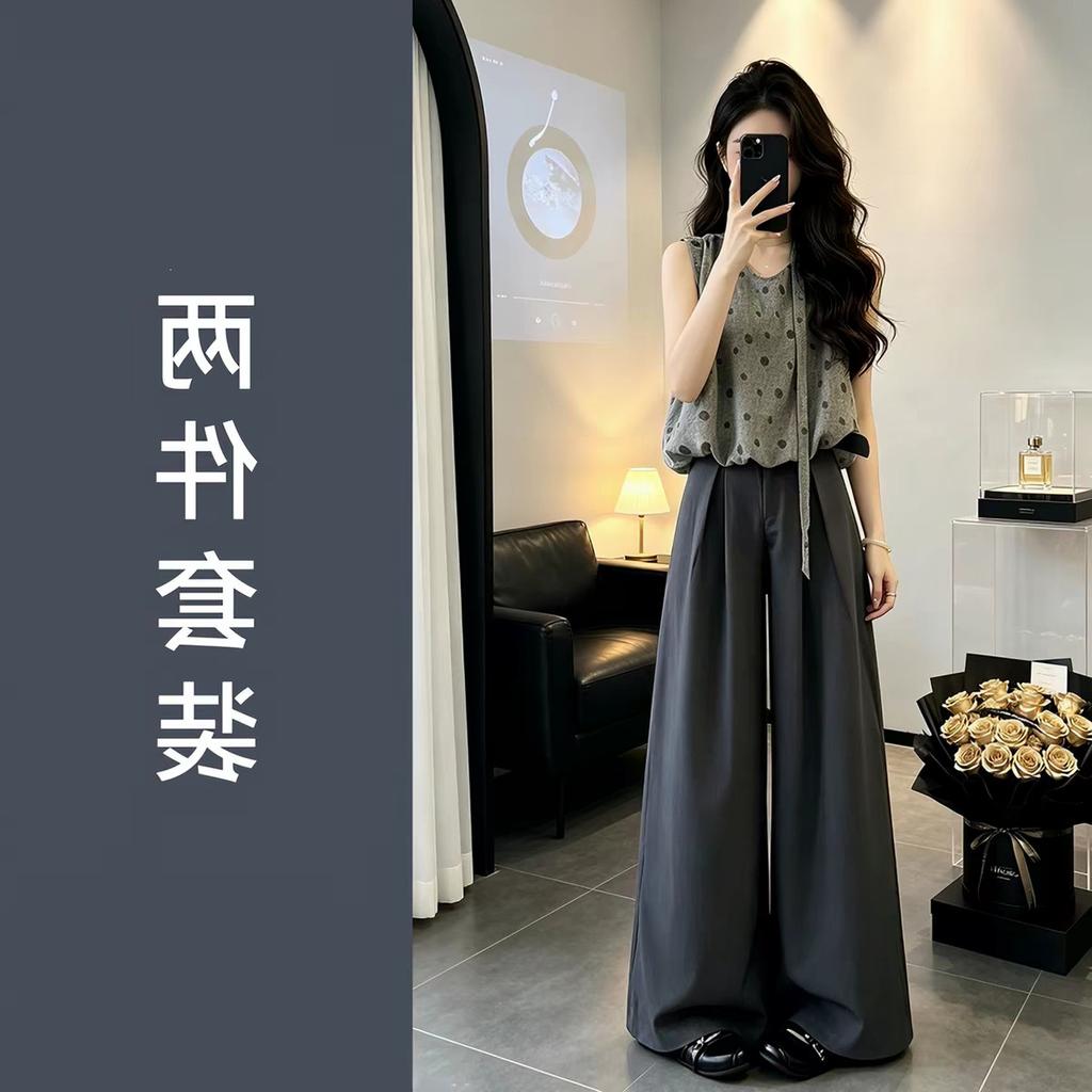Unique and beautiful summer Korean polka dot top wide-leg pants children cold and relaxed wear two-piece set