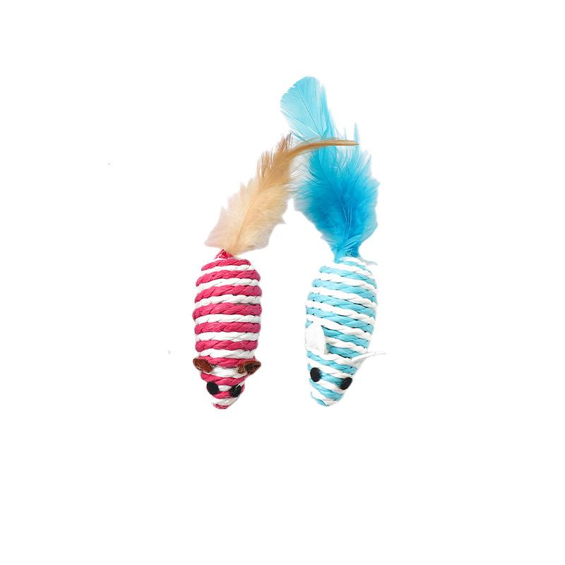 Colorful Striped Rope Mouse Cat Toys With Feather Tails (5-Pack)