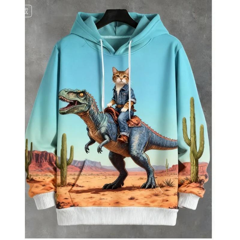Vintage Men's Hoodies Funny Cat 3D Printed Cartoon Sweatshirt Men Women Tracksuit Oversized Casual Street Y2k Coat