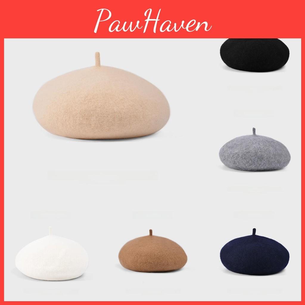 Plush Retro Fashionable Beret With Solid Color Design For Daily Cold Seasons