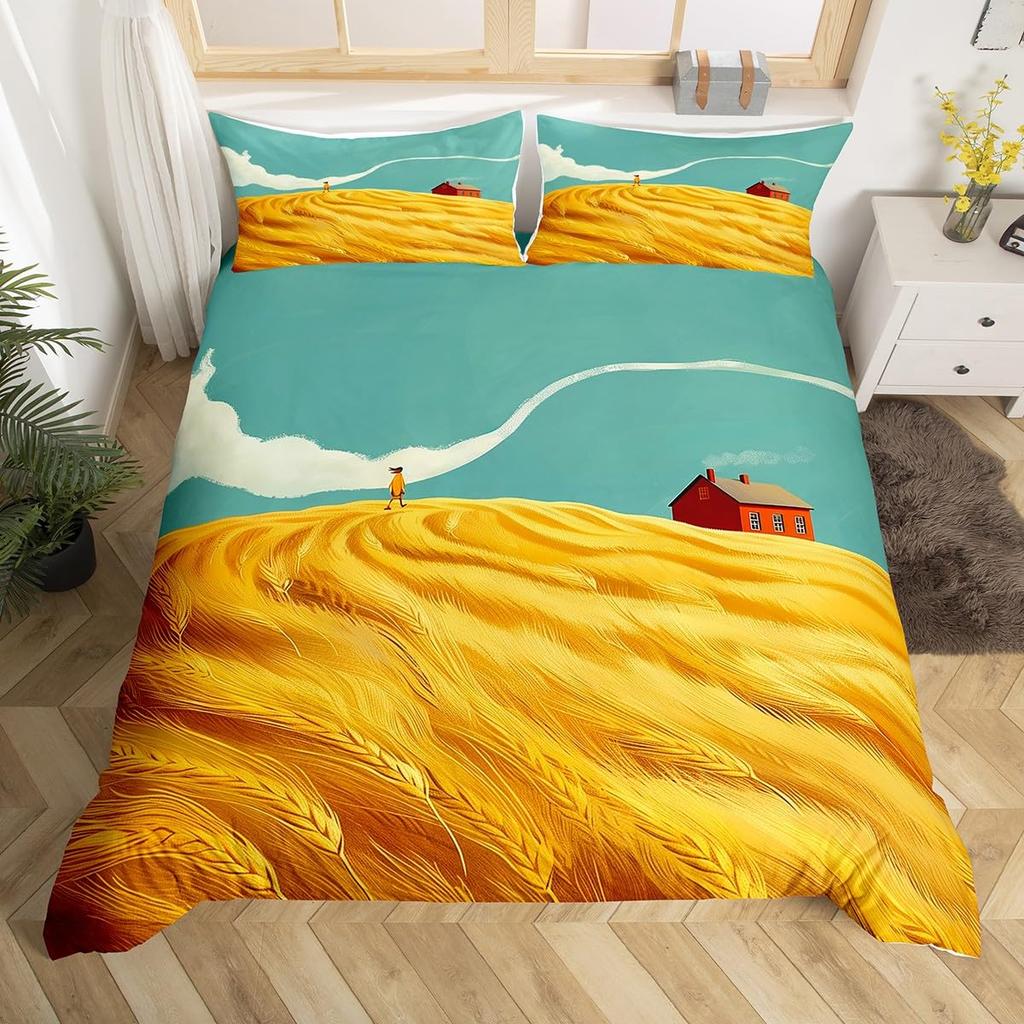 Rice Field Duvet Cover Set For Teens Queen Lightweight Down Quilt Covers Bedroom Decor 2 Pillowcases 1 Duvet Cover No Comforter