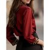 New Cross-Border Spring And Autumn Slim-Fit Long-Sleeve Leopard Print Round-Neck Satin Patchwork Shirt For Women