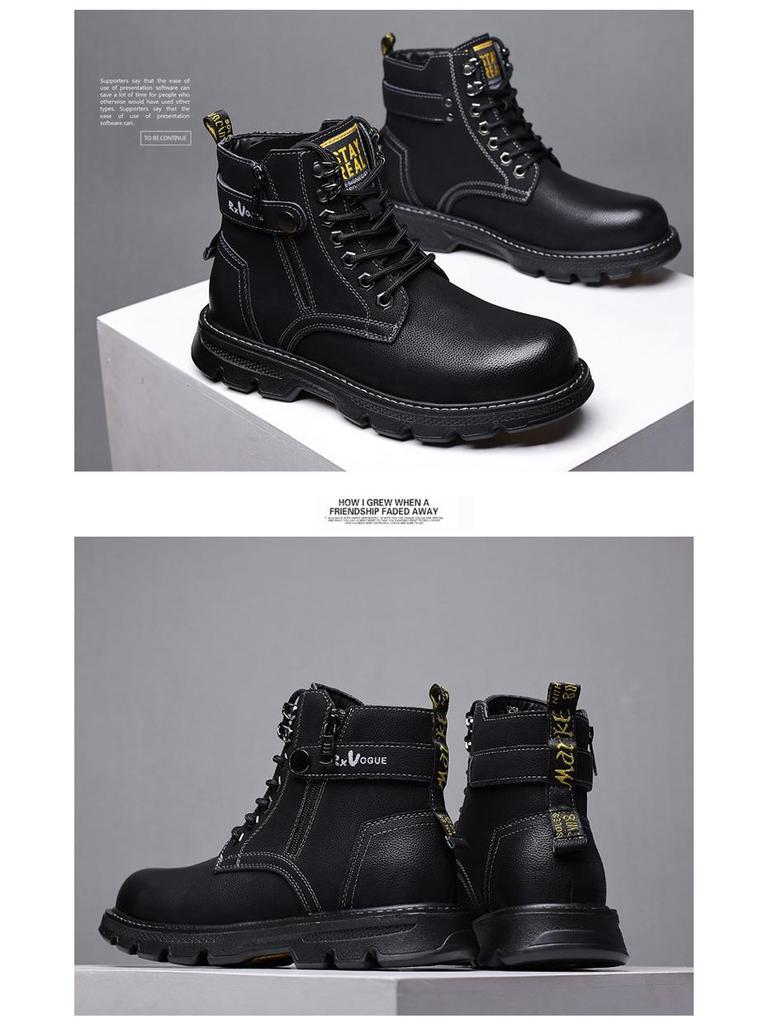 Męskie skórzane buty typu high-top w stylu brytyjskim, ciepła bawełniana podszewka, antypoślizgowe zimowe buty śniegowe