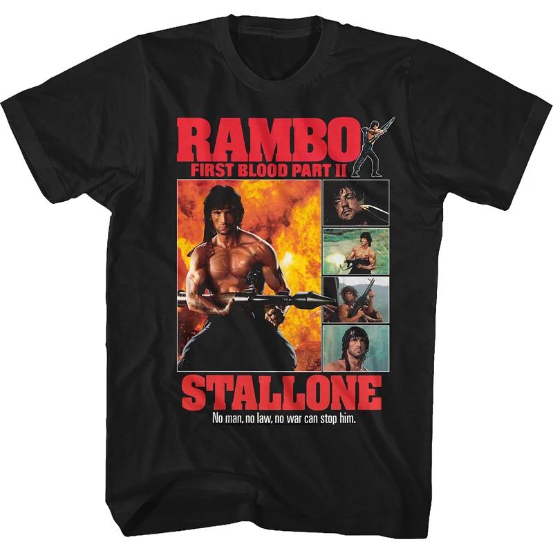 LE 1982 První krev Rambo Stallone Retro klasický film co-branded tričko Pánský a dámský hip hop street music styl