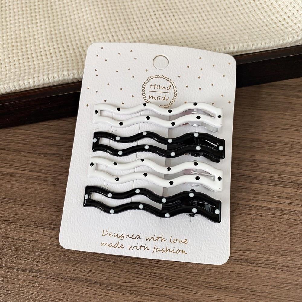 4pcs/set Geometric Hairpins Barrettes Black White Color Polka Dot Hair Clips  For Women