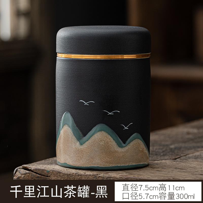 Portable Black Pottery Tea Canister Travel Set Ceramic Kungfu Tea Storage Jar Gift Container Home Office