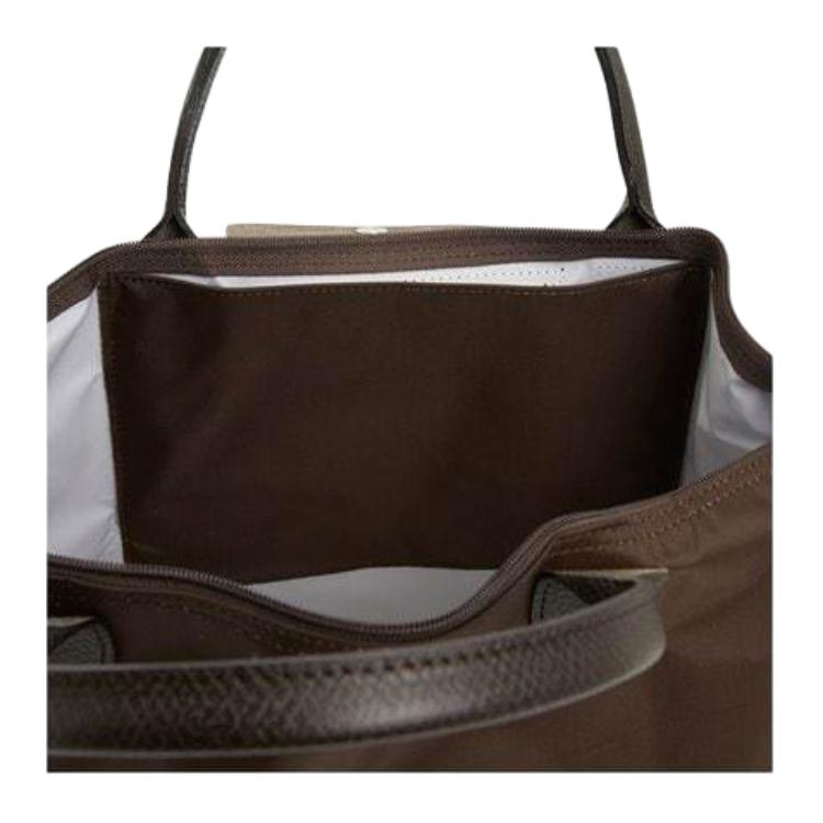 Longchamp Le Pliage Green Logo Kontrastdesign Nylon Knödel-Tragetasche Medium Damen-Tragetaschen Mokka-Braun 1623919002