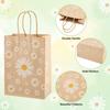 Cheriswelry 12Pcs Kraft Paper Bags Daisy Flower Paper Gift Bags Brown Shopping Bags with Handles 20.1x14.8x0.2cm for Wedding Party Favors Packaging