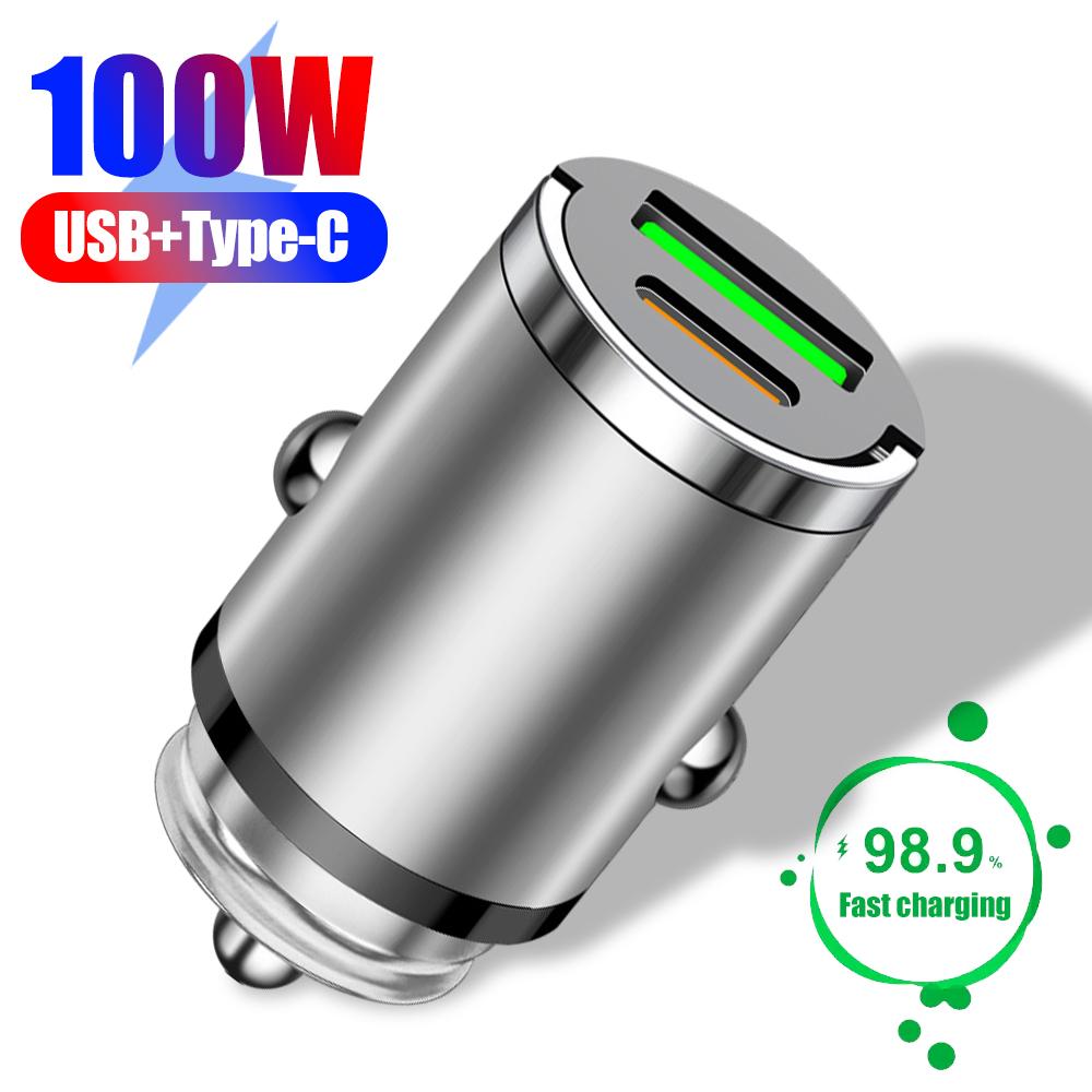 Car Charger 12-24V Automatic Pull Ring Dual Ports PD+USB Fast Charging Type-C QC3.0 Car Charger Auto Cigarette Lighter Adapter