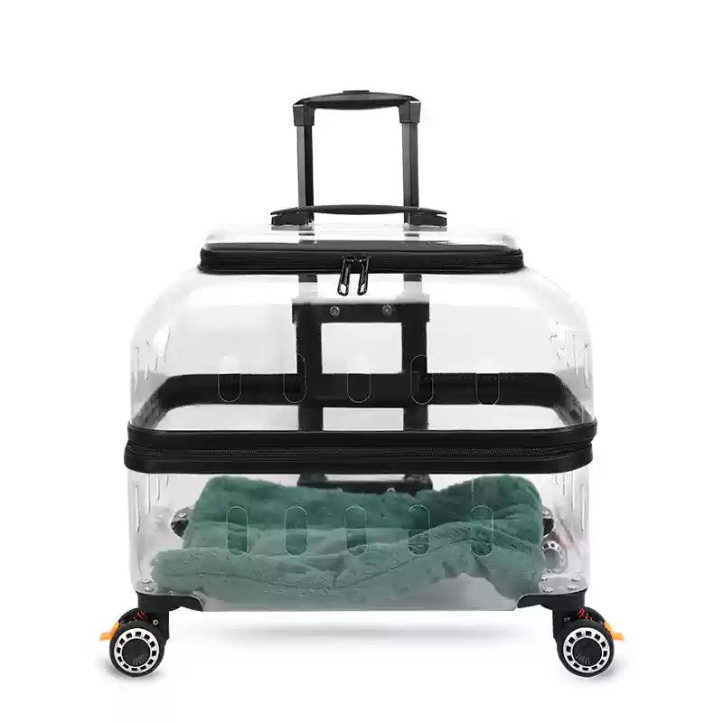 PC Material Pet Suitcase Cat Bag Portable Pet Outdoor Luggage Transparent Dog Aviation Box Small Cart Household Pet Supplies