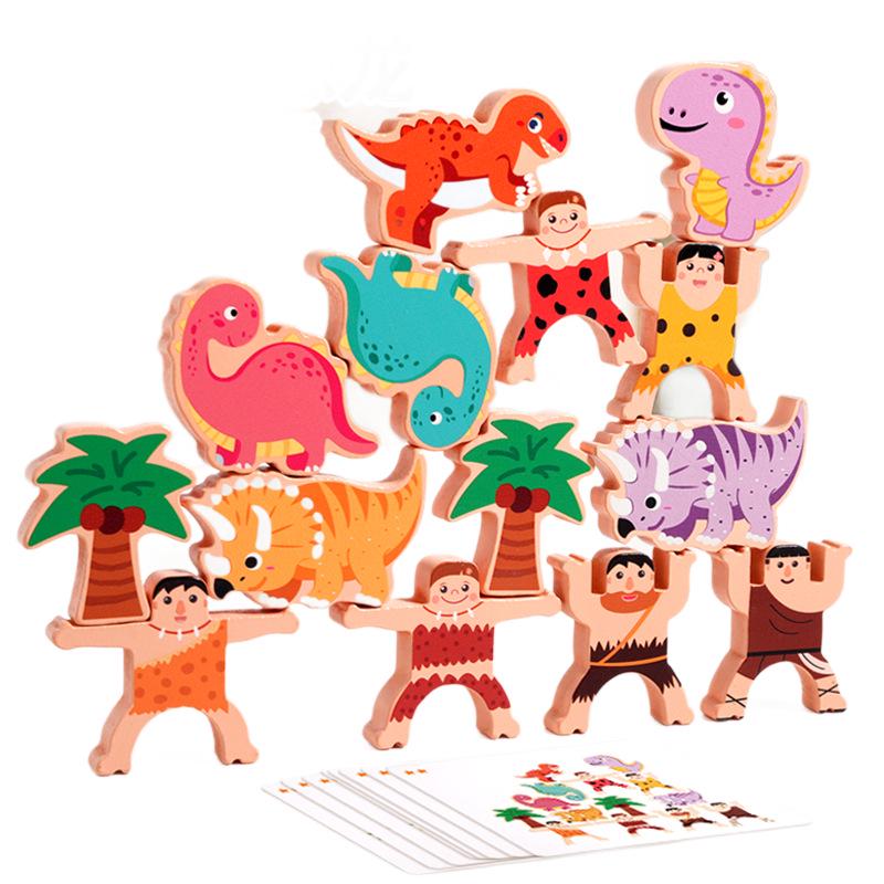 Montessori Wooden Dinosaur Stacking Blocks: Educational Balance Tower Game for Children