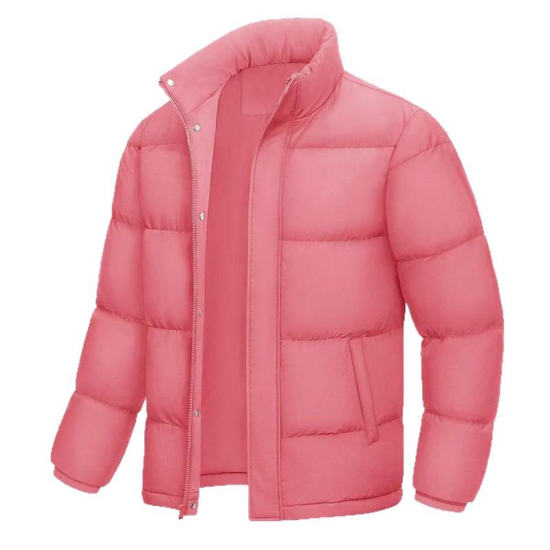 Mens Solid Thick Cotton Puffer Coat Winter Warm Casual Stand Collar Jacket