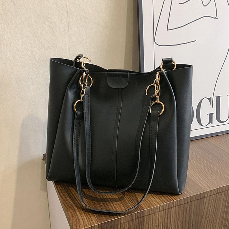 

PU Leather Women s Chain Decor Shoulder Bags Trend Aesthetic Solid Color Luxury Zipper Decor All-match Large Capcity Tote Bag ARI 33x11x27cm